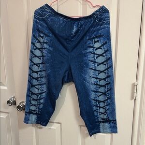 Stylish Blue Capris with Lace-Up Detail